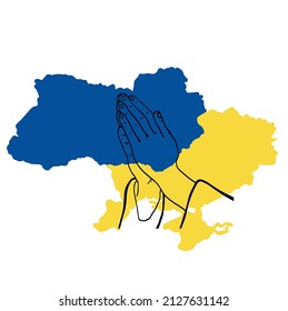 Pray for peace Ukraine. Prayer for peace in UkraineVector flat illustration on white background concept of Praying, mourning, humanity. No war.