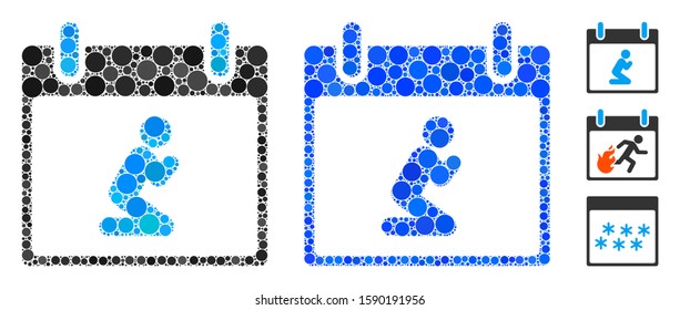 Pray person calendar day mosaic of circle elements in different sizes and shades, based on pray person calendar day icon. Vector circle elements are combined into blue mosaic.