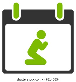 Pray Person Calendar Day vector pictograph. Style is flat graphic bicolor symbol, eco green and gray colors, white background.