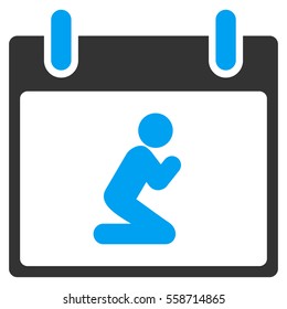 Pray Person Calendar Day vector toolbar icon. Style is bicolor flat icon symbol, blue and gray colors, white background.