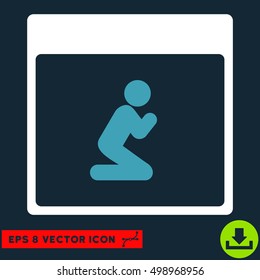 Pray Person Calendar Page icon. Vector EPS illustration style is flat iconic bicolor symbol, blue and white colors.