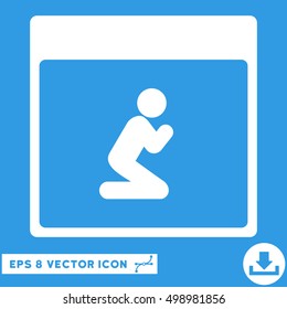 Pray Person Calendar Page icon. Vector EPS illustration style is flat iconic symbol, white color.