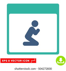 Pray Person Calendar Page icon. Vector EPS illustration style is flat iconic bicolor symbol, cobalt and cyan colors.