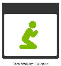Pray Person Calendar Page vector pictogram. Style is flat graphic bicolor symbol, eco green and gray colors, white background.