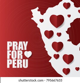 Pray for Peru,Map and Heart modern style,design for Support and help to people,charity,donate after Earthquake,vector illustration.