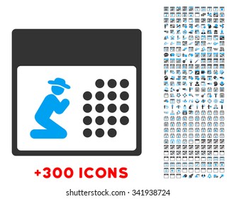 Pray Plan vector pictogram with additional 300 date and time management icons. Style is bicolor flat symbols, blue and gray colors, rounded angles, white background.