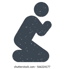Pray Pose grainy textured smooth blue icon for overlay watermark stamps. Flat symbol with dust texture. Dotted vector ink rubber seal stamp with grunge design on a white background.