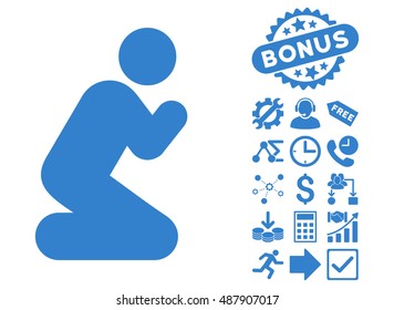 Pray Pose pictograph with bonus pictogram. Vector illustration style is flat iconic symbols, cobalt color, white background.