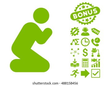 Pray Pose pictograph with bonus pictures. Vector illustration style is flat iconic symbols, eco green color, white background.