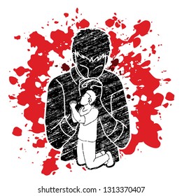 Pray or Prayer concept. Double exposure cartoon graphic vector praising the Lord.