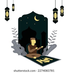 Pray at ramadhan night vector design for ramadhan design tool, wallpaper, flat design pack ect