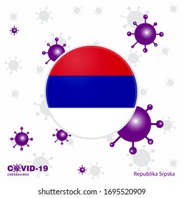 Recen Por La República Srpska. Marca de tipografía de coronavirus COVID-19. Quédate en casa, mantente sano. Cuide de su propia salud