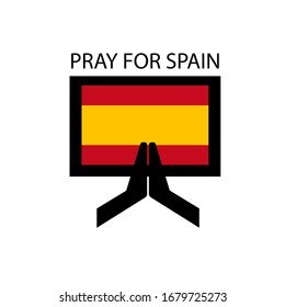 Pray for Spain. Spanish flag and hands of the worshipper. Grief for the victims of coronavirus infection. Prayer for the health of people . Vector