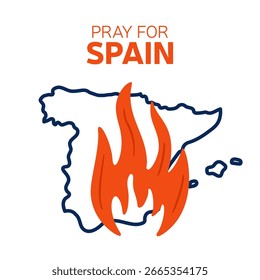 Orar por la Ilustración vectorial de España con la bandera y el mapa aislado en el fondo blanco.
