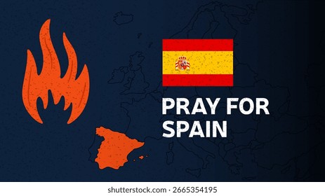 Ora por la Ilustración vectorial de España con la bandera y el mapa aislados en el fondo blanco.