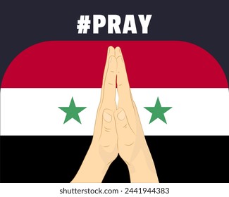 Pray for Syria, help or support concept, Syria flag with praying hands, interantional campaign and humanity idea, vector design, stop war, solidarity and union