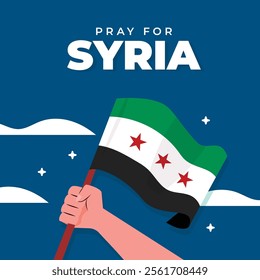 PRAY FOR SYRIA - Syrian Arab Republic – Modern Design with Hand carry flag