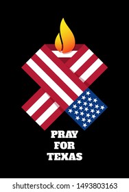 Pray for Texas vector illustration. Composition of tape, text and fire on a black background.