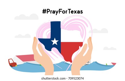 Pray for Texas vector illustration, Hands protect Texas after natural disaster in Texas.