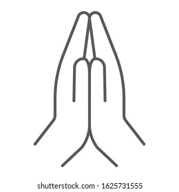 Pray thin line icon, religion and prayer, hands praying sign, vector graphics, a linear pattern on a white background, eps 10