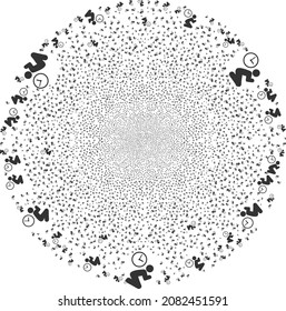 El tiempo de refriega estalla el cúmulo esférico. El patrón de objetos se construye a partir de pictogramas dispersos del tiempo de rezo como un cúmulo esférico de fuegos artificiales. El collage de racimo esférico abstracto se hace a partir de los símbolos del tiempo de rezo.