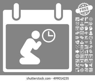 Pray Time Calendar Day icon with bonus calendar and time management icon set. Vector illustration style is flat iconic symbols, white, gray background.
