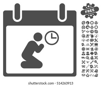 Pray Time Calendar Day icon with bonus service graphic icons. Vector illustration style is flat iconic symbols, gray, white background.