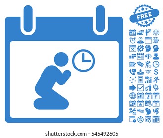 Pray Time Calendar Day icon with bonus calendar and time management pictograph collection. Vector illustration style is flat iconic symbols, cobalt, white background.