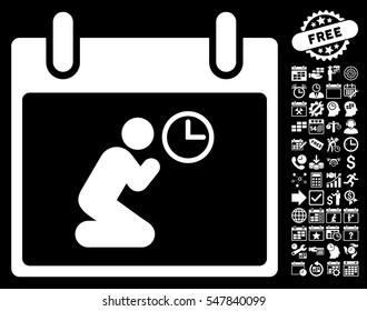 Pray Time Calendar Day icon with bonus calendar and time management icon set. Vector illustration style is flat iconic symbols, white, black background.