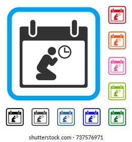 Pray Time Calendar Day icon. Flat gray pictogram symbol inside a light blue rounded frame. Black, gray, green, blue, red, orange color versions of Pray Time Calendar Day vector.