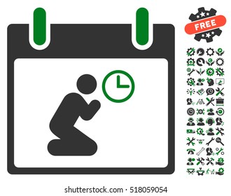 Pray Time Calendar Day pictograph with bonus configuration clip art. Vector illustration style is flat iconic symbols, green and gray, white background.