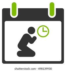 Pray Time Calendar Day vector icon. Style is flat graphic bicolor symbol, eco green and gray colors, white background.