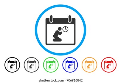 Pray Time Calendar Day vector rounded icon. Image style is a flat gray icon symbol inside a blue circle. Additional color versions are grey, black, blue, green, red, orange.