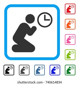 Pray Time icon. Flat gray pictogram symbol in a light blue rounded rectangular frame. Black, gray, green, blue, red, orange color additional versions of Pray Time vector. Designed for web and app UI.