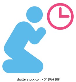 Pray Time vector icon. Style is bicolor flat symbol, pink and blue colors, rounded angles, white background.