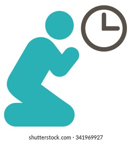 Pray Time vector icon. Style is bicolor flat symbol, grey and cyan colors, rounded angles, white background.