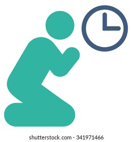 Pray Time vector icon. Style is bicolor flat symbol, cobalt and cyan colors, rounded angles, white background.