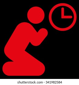 Pray Time vector icon. Style is flat symbol, red color, rounded angles, black background.