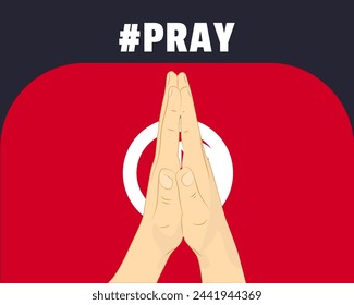 Pray for Tunisia, help or support concept, Tunisia flag with praying hands, interantional campaign and humanity idea, vector design, stop war, solidarity and union