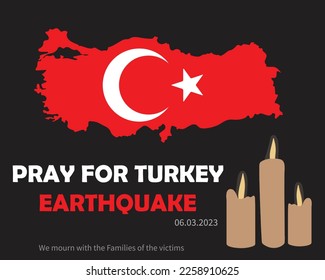 Pray for turkey Earthquake with their flag sign and candle poster design. vector-eps10. 