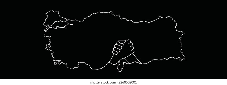 Pray for Turkey earthquake. Turkish: Geçmiş olsun Türkiye. Map of Turkey in color of national flag with cracks. Help, solidarity Maras, Hatay Turkey earthquake. Pray for Turkey Vector illustration