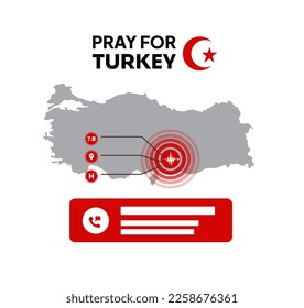 Pray for Turkey - Gaziantep the symbol sorrow and pray of humanity from the earthquake, tsunami,  natural disaster with Turkey map abstract background infographic design vector illustration.