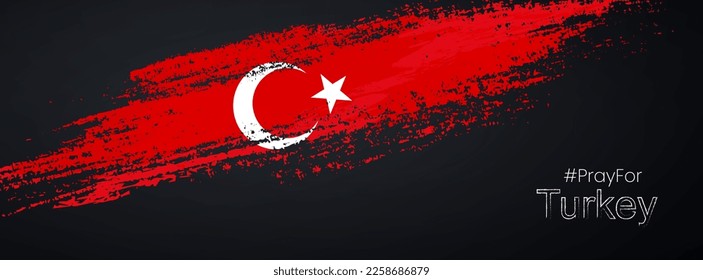 Pray for Turkey. Grunge brush of Turkey flag on shiny black background. Glitter sparkle brush paint vector illustration
