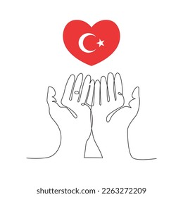 Pray for Turkey. One continuous line drawing of poster design with flag.