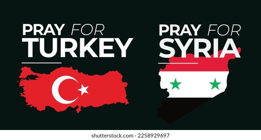 Pray for Turkey and Syria earthquake disaster. Countries under rubble. Vector eps 10 illustration for background. Features national flag and map.