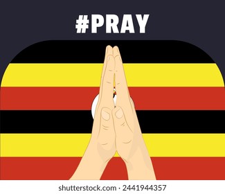 Pray for Uganda, help or support concept, Uganda flag with praying hands, interantional campaign and humanity idea, vector design, stop war, solidarity and union