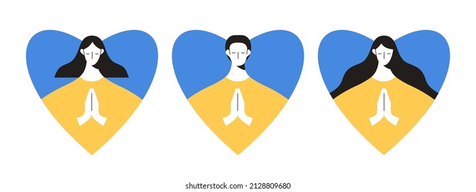 Pray to Ukrain. No war. Save Ukrain. Vector illustration, flat design. 