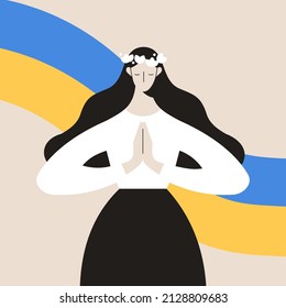 Pray to Ukrain. No war. Save Ukrain. Vector illustration, flat design. 