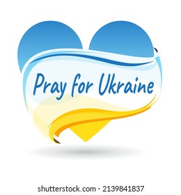 Pray for Ukraine. Abstract Ukrainian flag. Heart  isolated on white background.  Vector illustration.