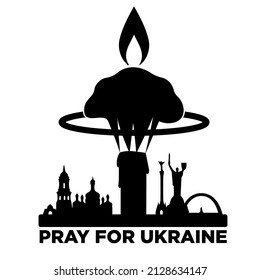 Bete für die Ukraine! Banner zur Unterstützung des Krieges in der Ukraine. Solidarität. Vektorgrafik.